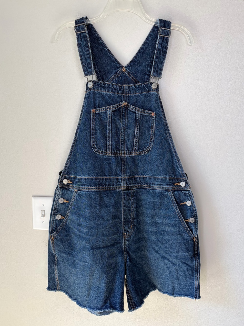 Old Navy Dark Medium Wash Denim Short Overalls Shortalls 100% Cotton
